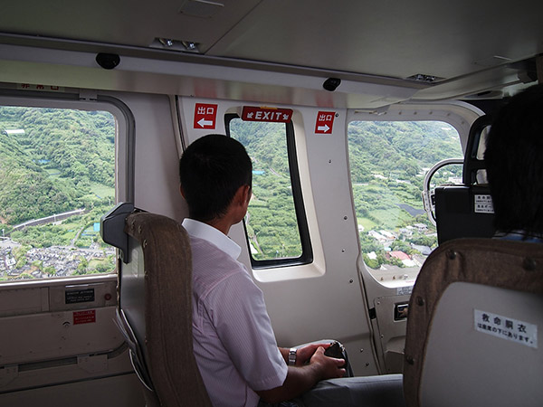 Inside of the helicopter after take-off