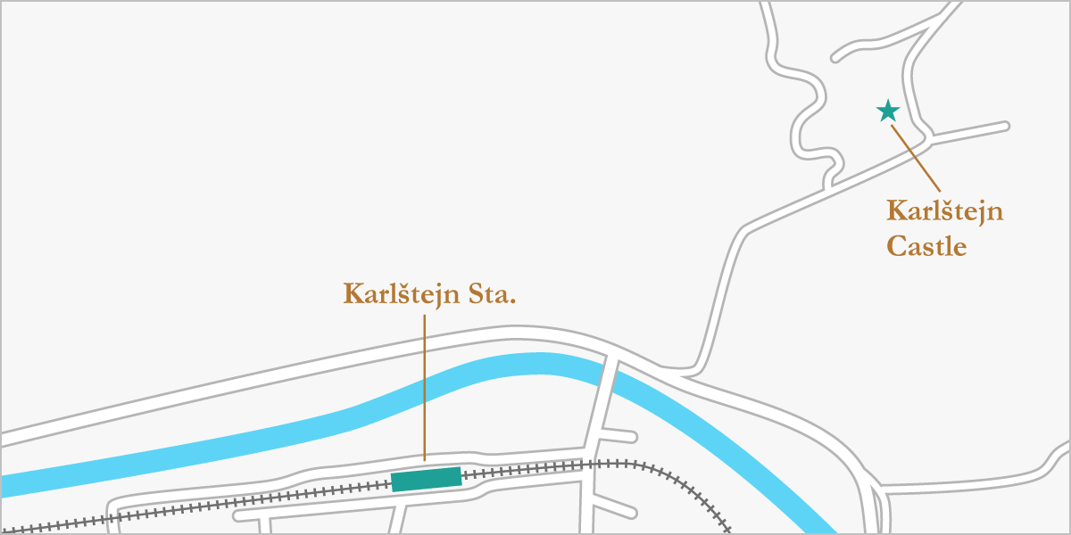 駅からカルルシュテイン城までの地図
