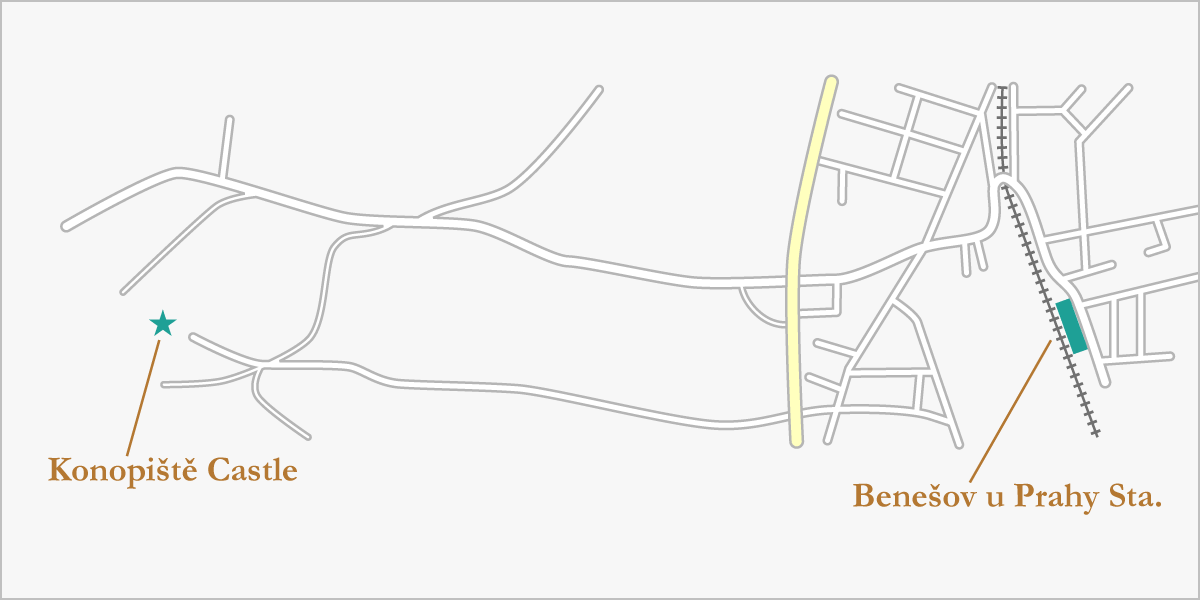 駅からコノピシュチェ城までの地図