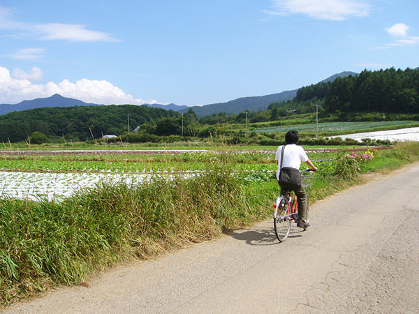 野辺山高原を走る自転車