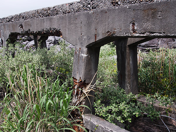 神津島 廃墟 鉄骨が剥き出しの廃線跡