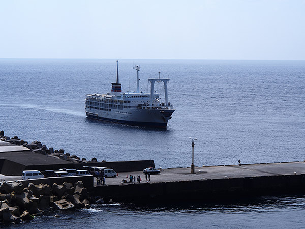 絶壁から張り出す形で建設された御蔵島港のサムネイル