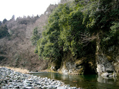 道志川の岩壁
