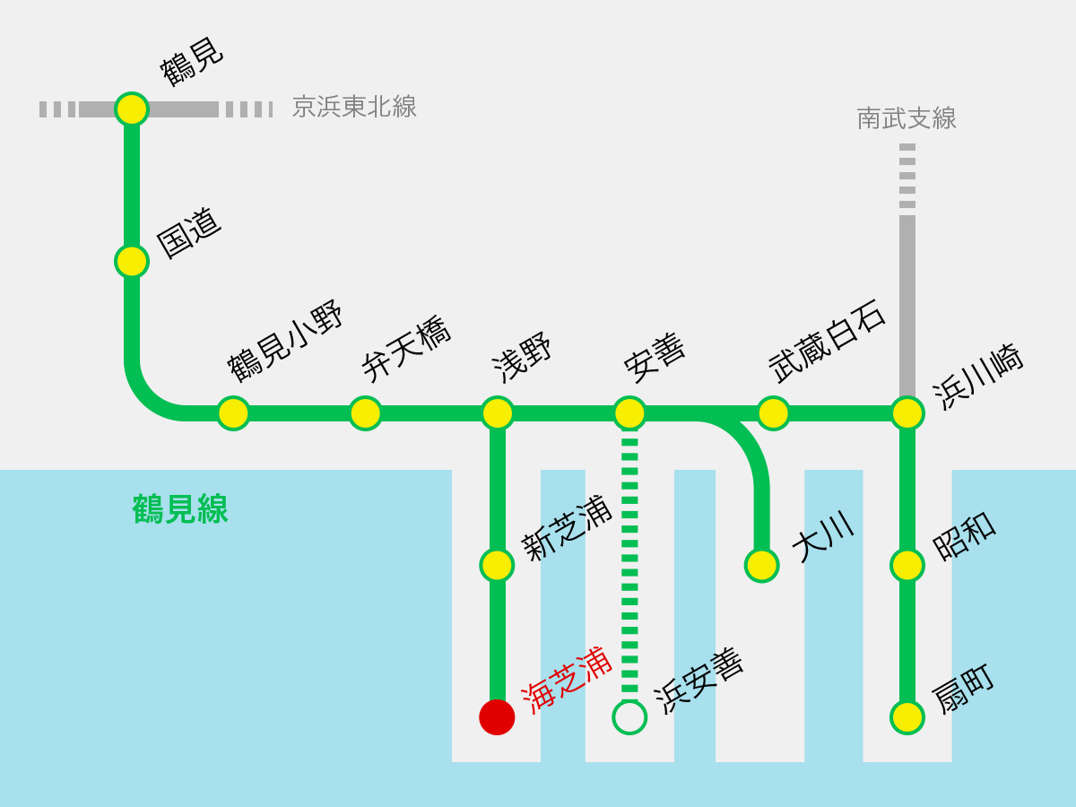 海芝浦 デート 観光 海芝浦駅に滞在 鶴見線 路線図 トラベル ありの木